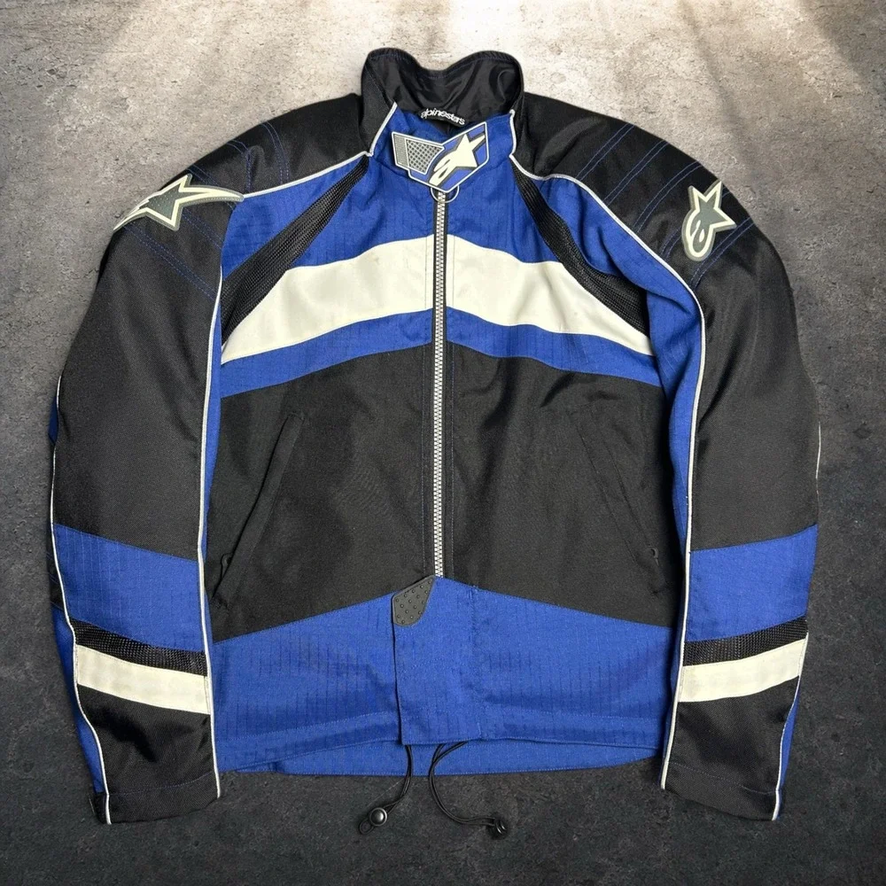 Alpinestars Motorcycle Racing Jacket Blue Black White Biker Moto Y2K Size Medium